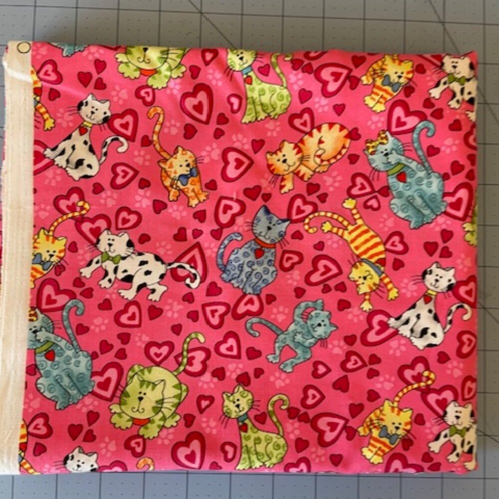 Hancock Fabric- Cats and Hearts with Hot Pink Background - 2+ yards!!!